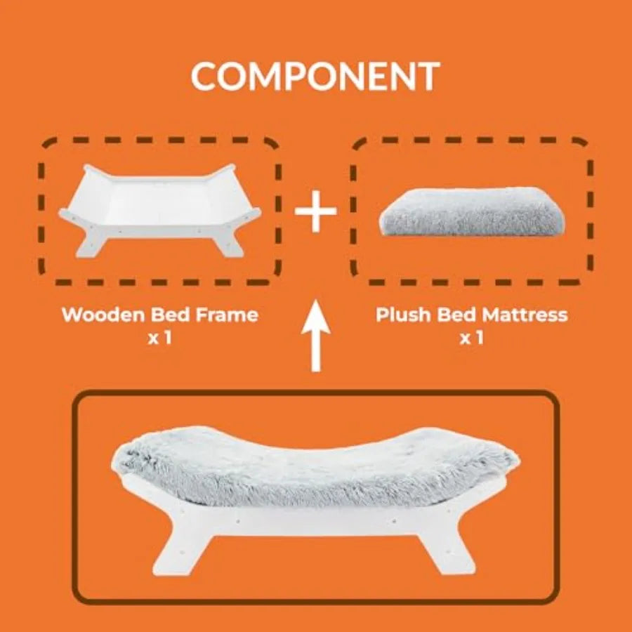 Wood Elevated Dog Bed Frame for Pets Up to 80 lbs          and Egg Crate Foam Mattress Luxurious Suitable f Walnut L