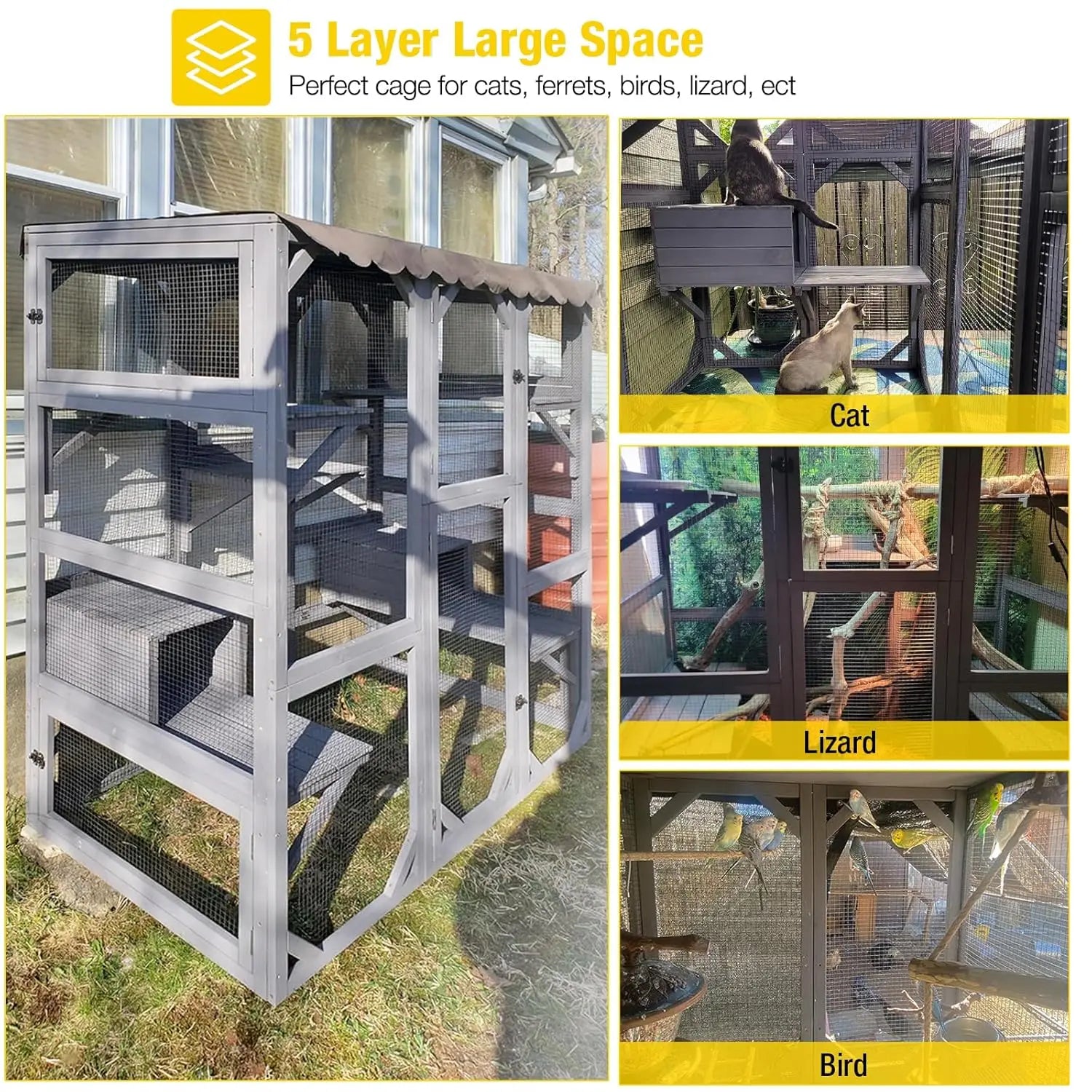 70in Wooden Outdoor Cat Enclosure