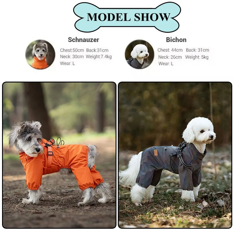 Dog Raincoat With Harness, Waterproof Jacket, Adjustable and Reflective