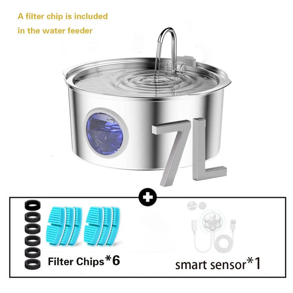 7L/236oz Large Capacity Pet Water Fountain 304 Stainless Steel