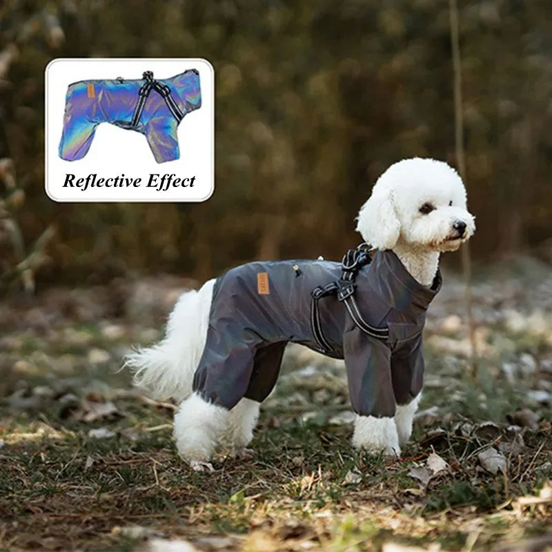 Dog Raincoat With Harness, Waterproof Jacket, Adjustable and Reflective