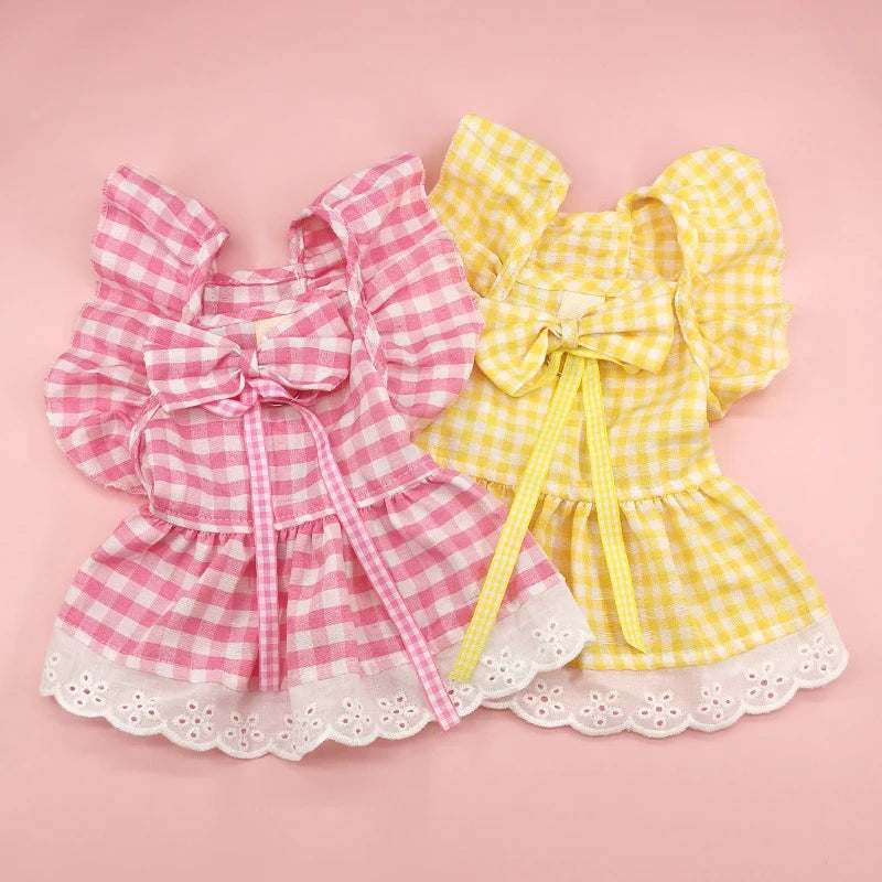New Summer Cute Pink Plaid Rose Bubble Dog Skirt