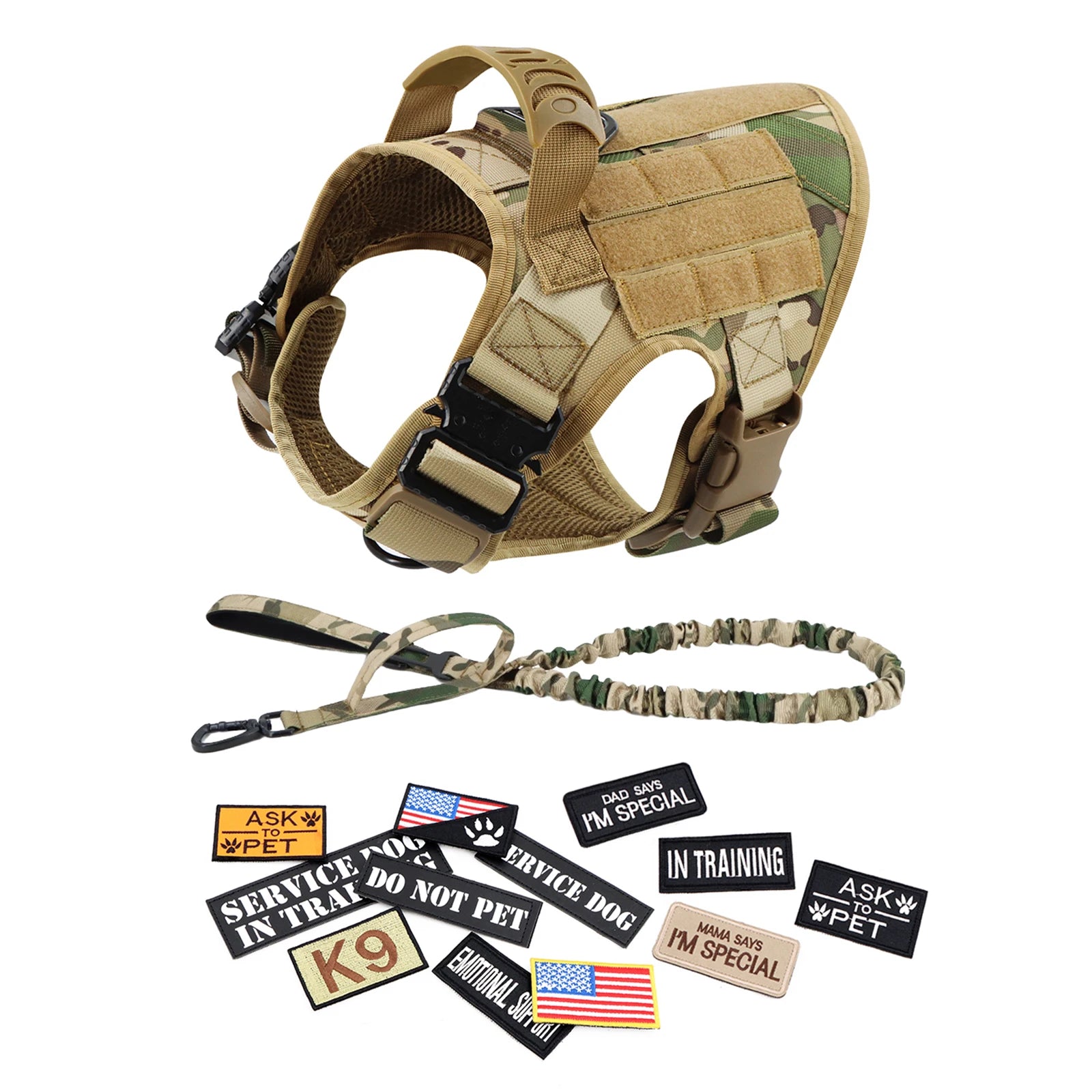 Military Large Dog Harness/Collar with Leash Bags and Training Vest