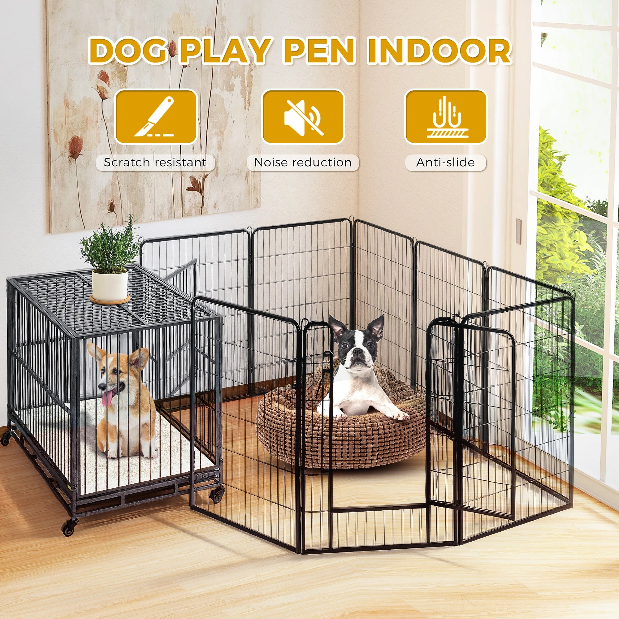 Dog Playpen with Door, Metal Pet Fence, Heavy Duty