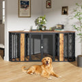 67" Corner Wooden Dog Crate Furniture with Diamond Metal Decoration,
