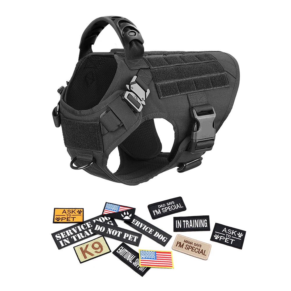 Military Large Dog Harness/Collar with Leash Bags and Training Vest