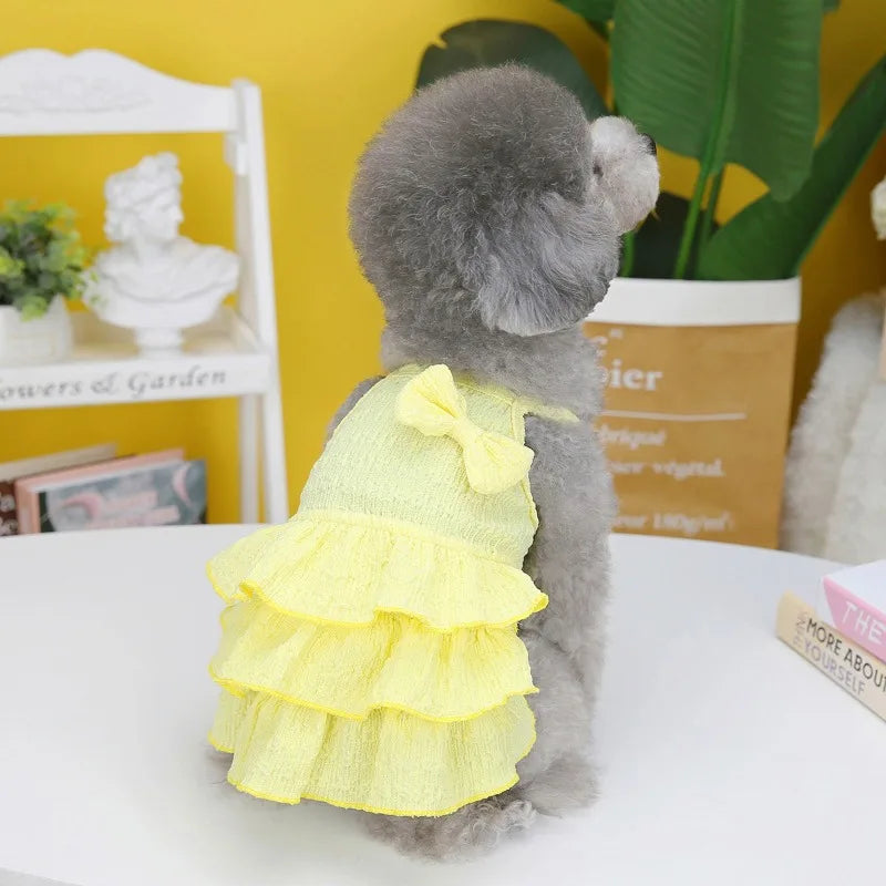 Pet Dresses with ruffles and bows, soft fabric for dog/cat ,