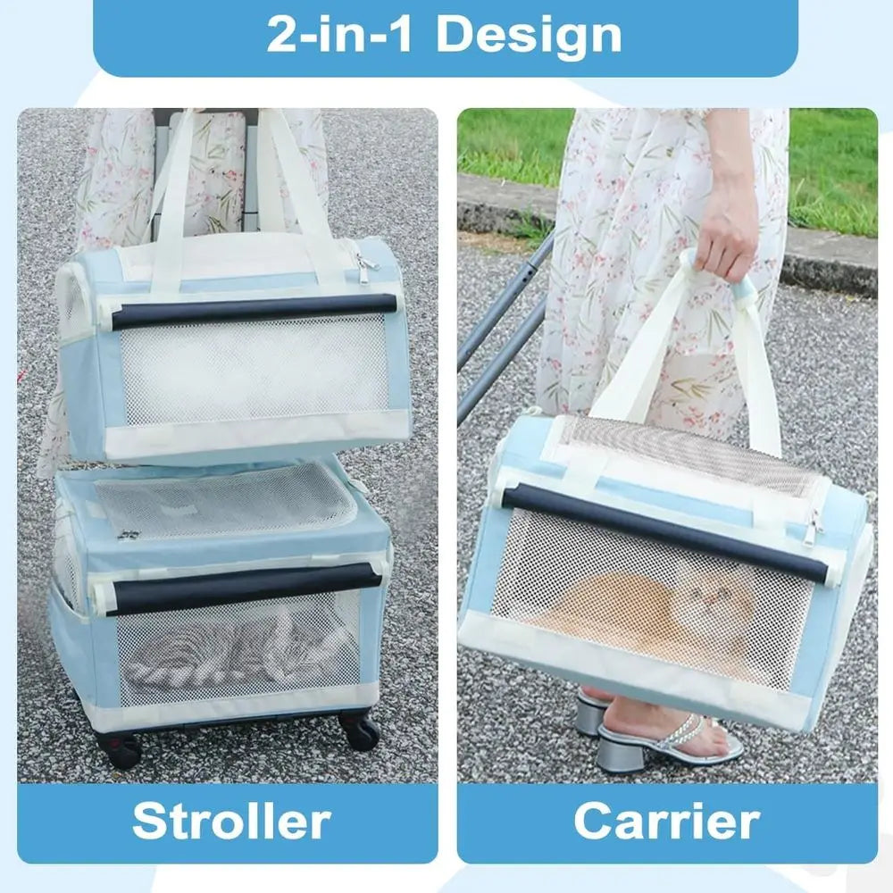 Wheeled Double Cat Carrier & Pet Stroller,