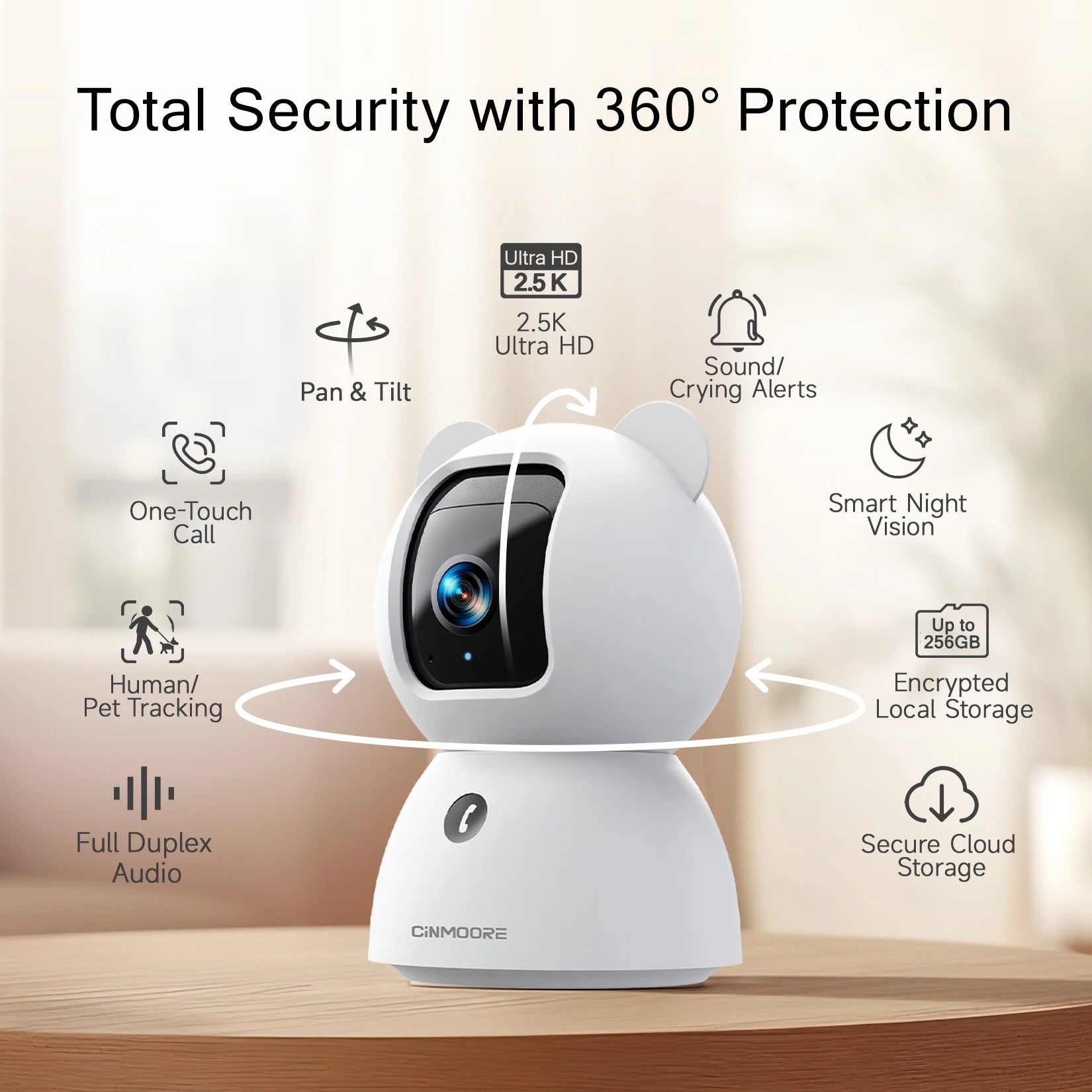 CINMOORE  WiFi Indoor Home Security Camera Pet Camera