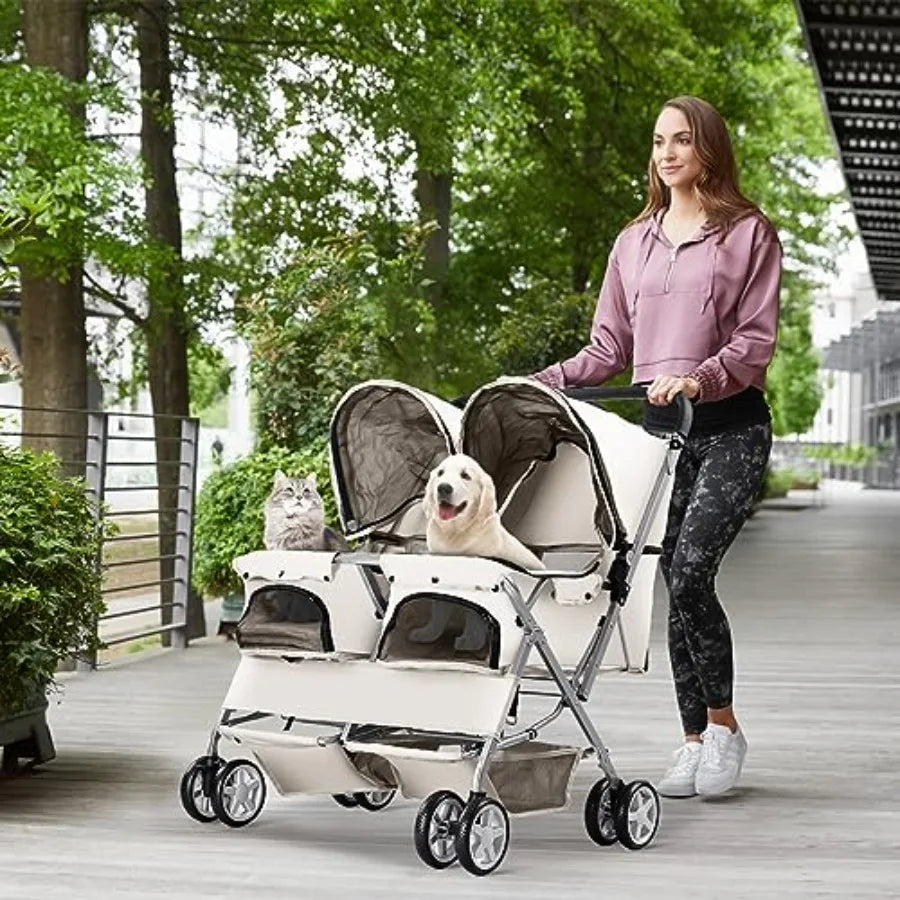 Double Pet Stroller Foldable Stroller for 2 Dogs and Cats