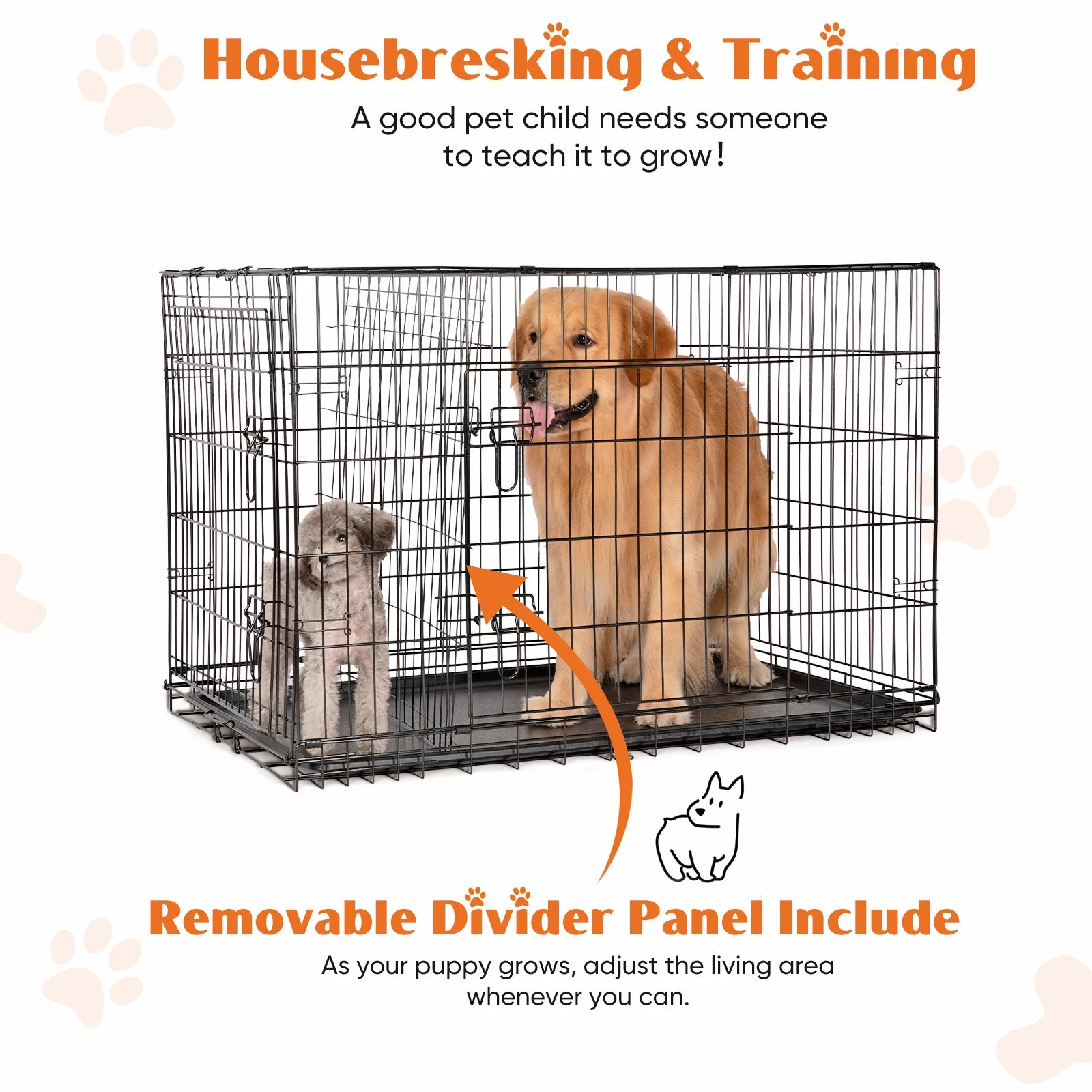JHK 48 Inch Double Door Folding Metal Wire Dog Cage