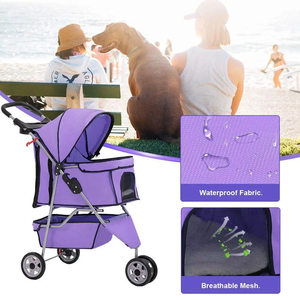 3 Wheels Pet Stroller Dog Cat Cage Jogger