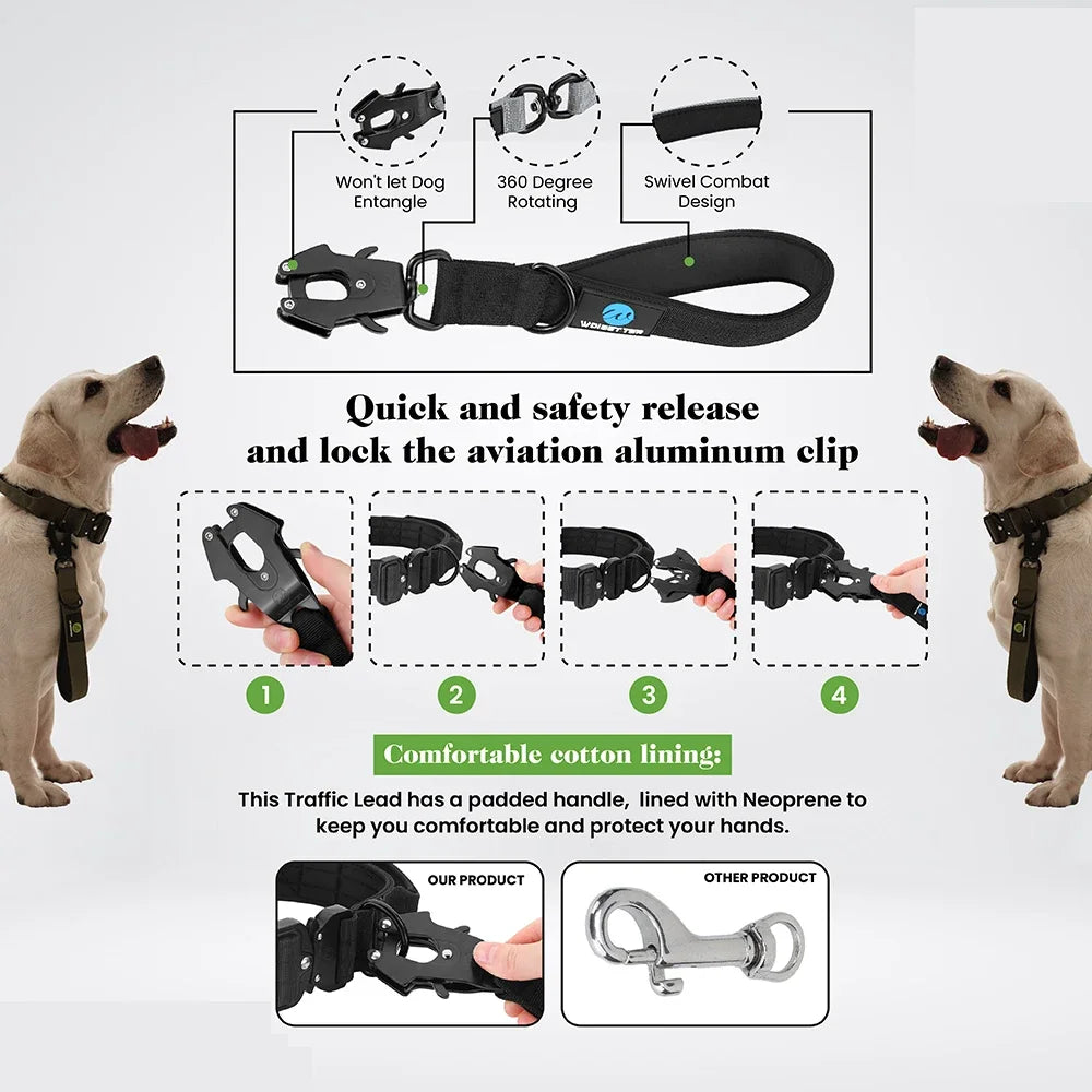 Short Dog Leash Traffic Padded Handle Nylon Dog Lead