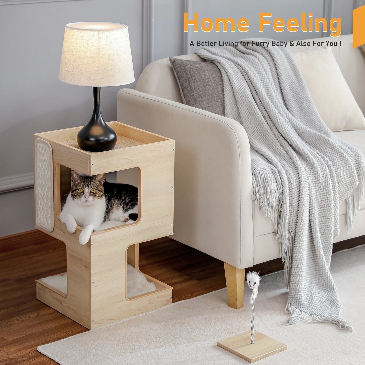 Wood Cat Condo House Bed with Removable Soft Mats s