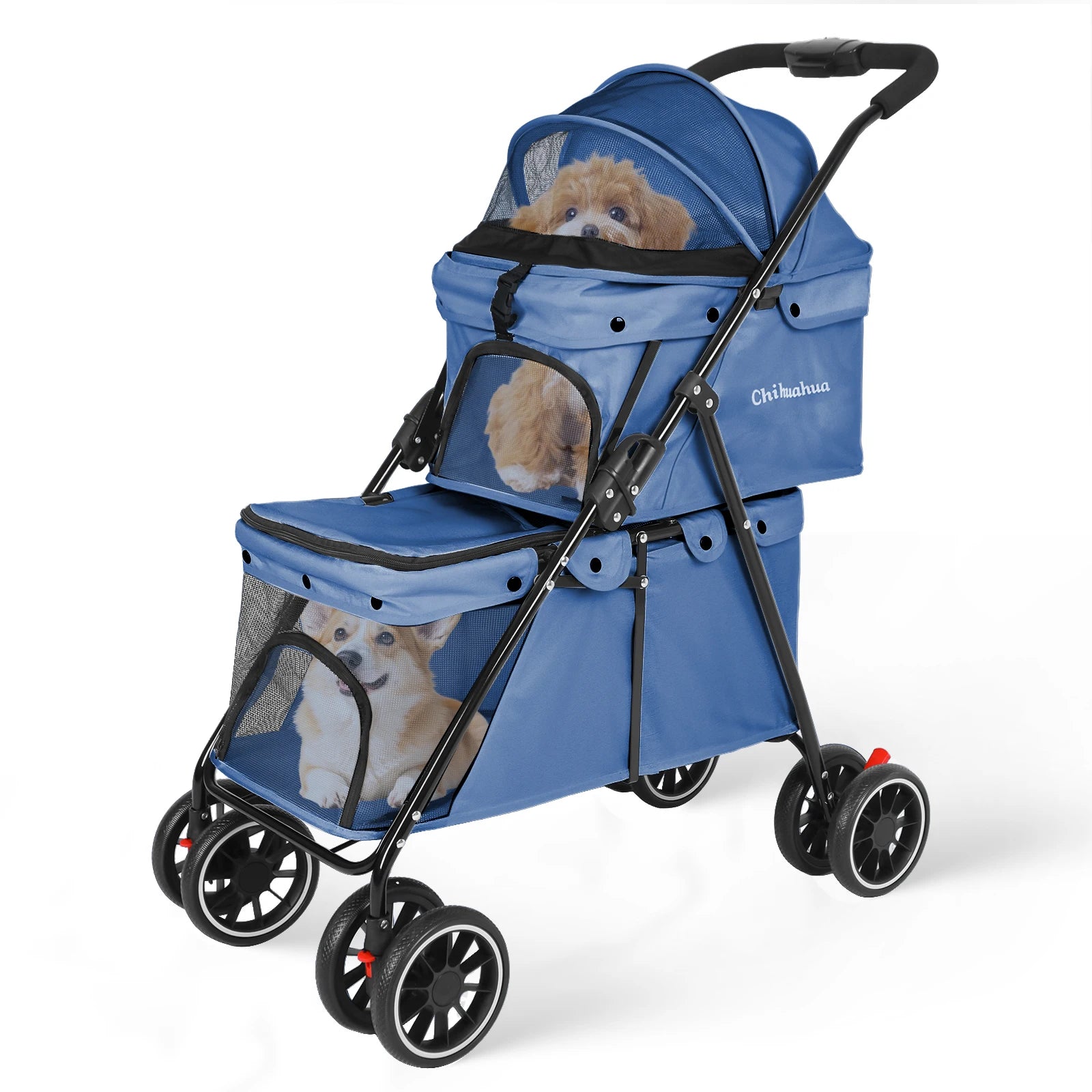 Double Pet Stroller with Detachable Carriers