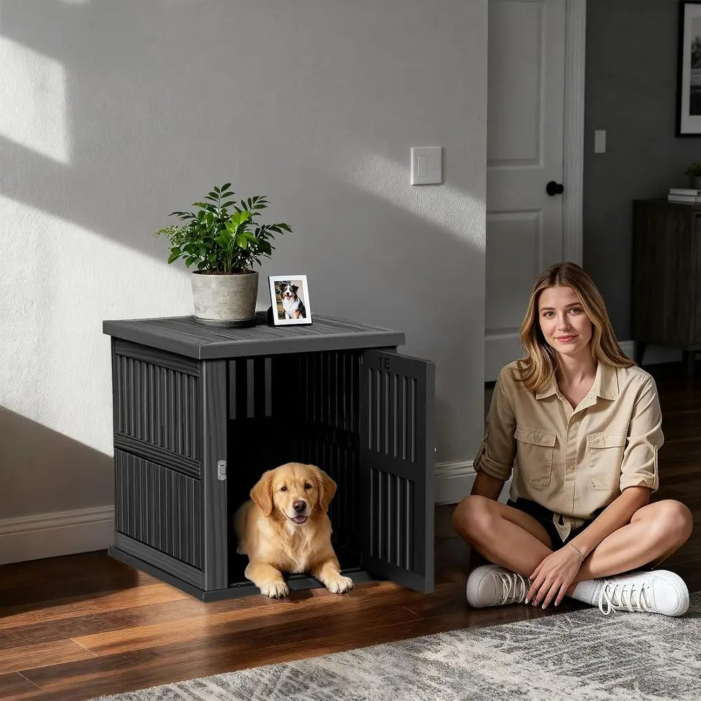 Stylish Resin Dog Crate with  Multifunctional End Table