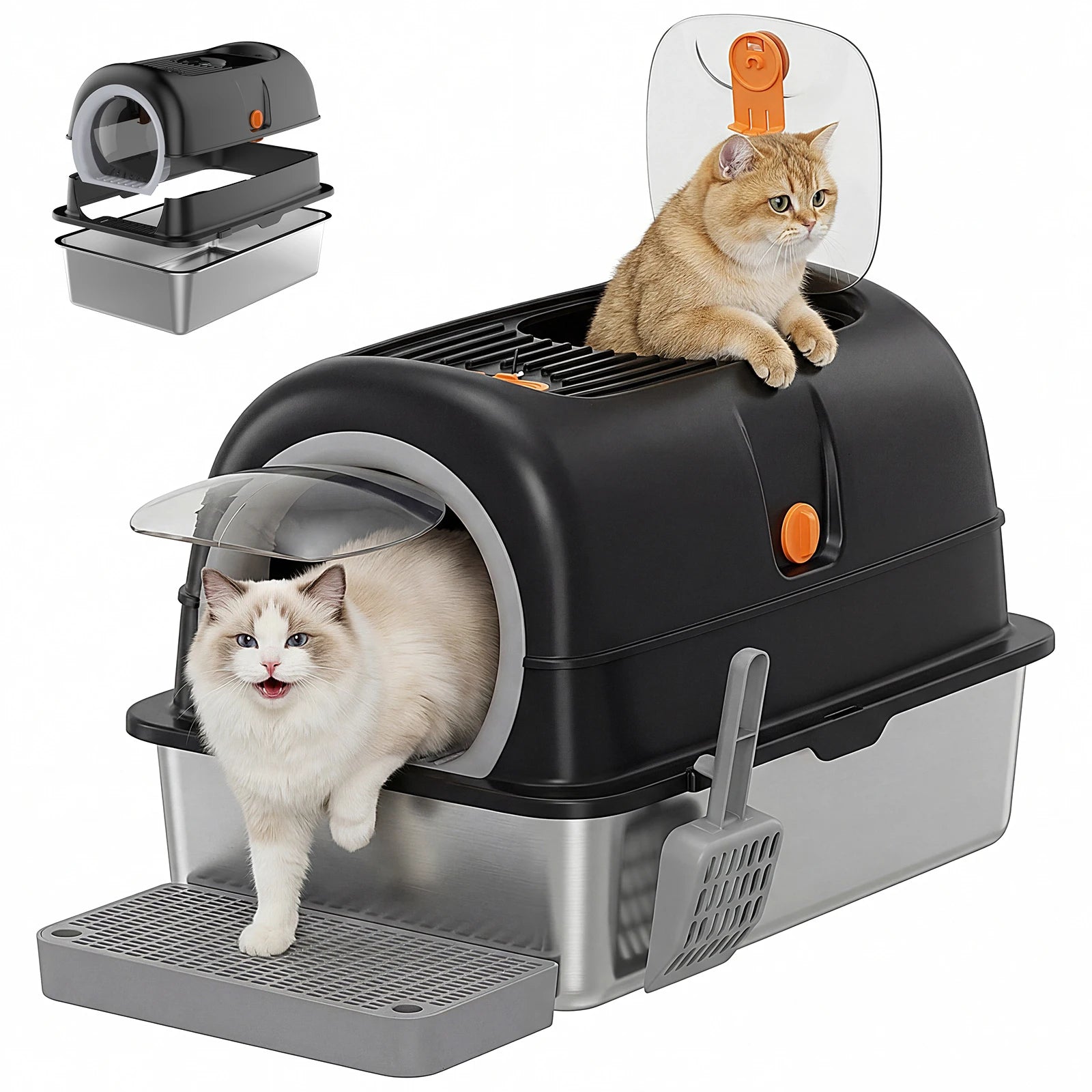 Fully Enclosed JHK 24IN Stainless Steel Cat Litter Box d
