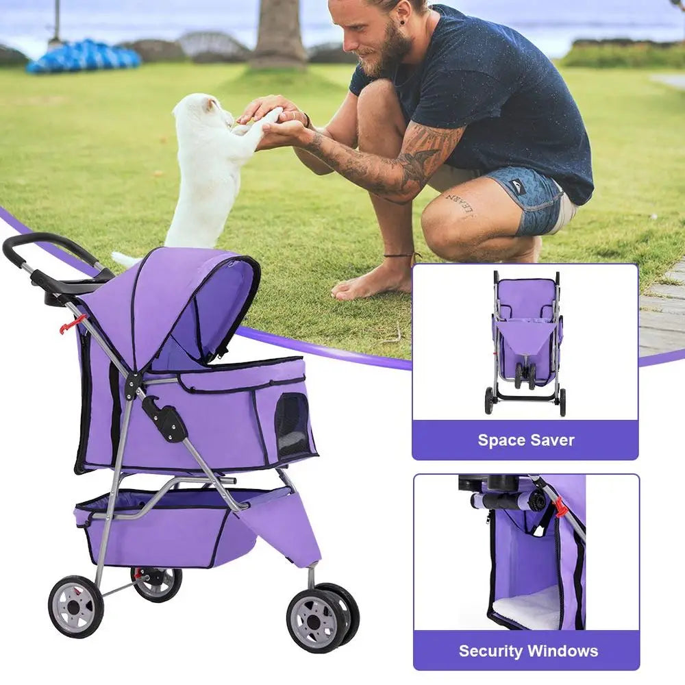3 Wheels Pet Stroller Dog Cat Cage Jogger