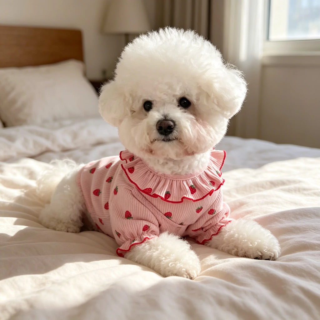 1pc Strawberry Small Dog Ruffled Collar Summer Shirt