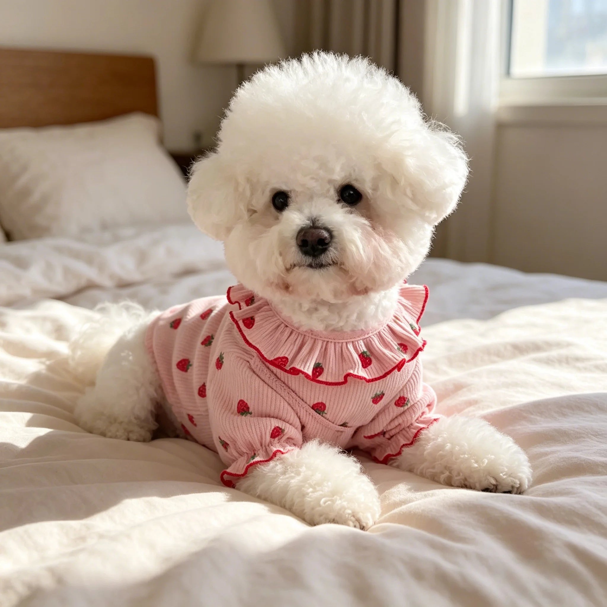 1pc Strawberry Small Dog Ruffled Collar Summer Shirt