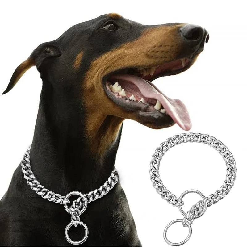 Stainless  Steel W Gold Metal Chain Collar for Large Dog