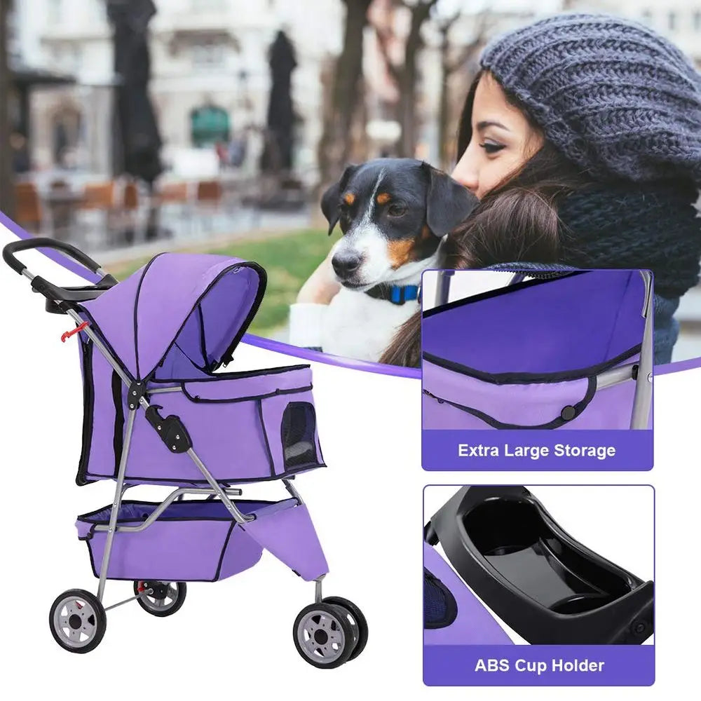 3 Wheels Pet Stroller Dog Cat Cage Jogger