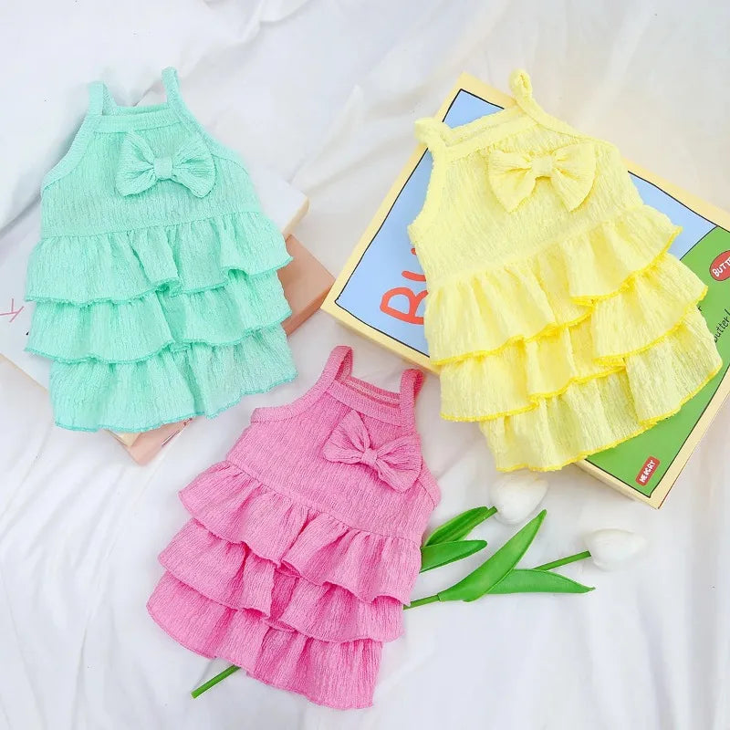 Pet Dresses with ruffles and bows, soft fabric for dog/cat ,