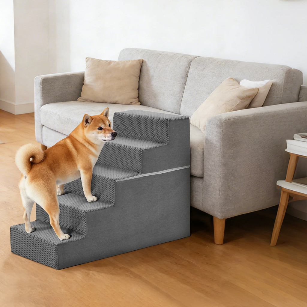 JHK 3-5 Step Right Angled Foam Dog Stairs Ramp