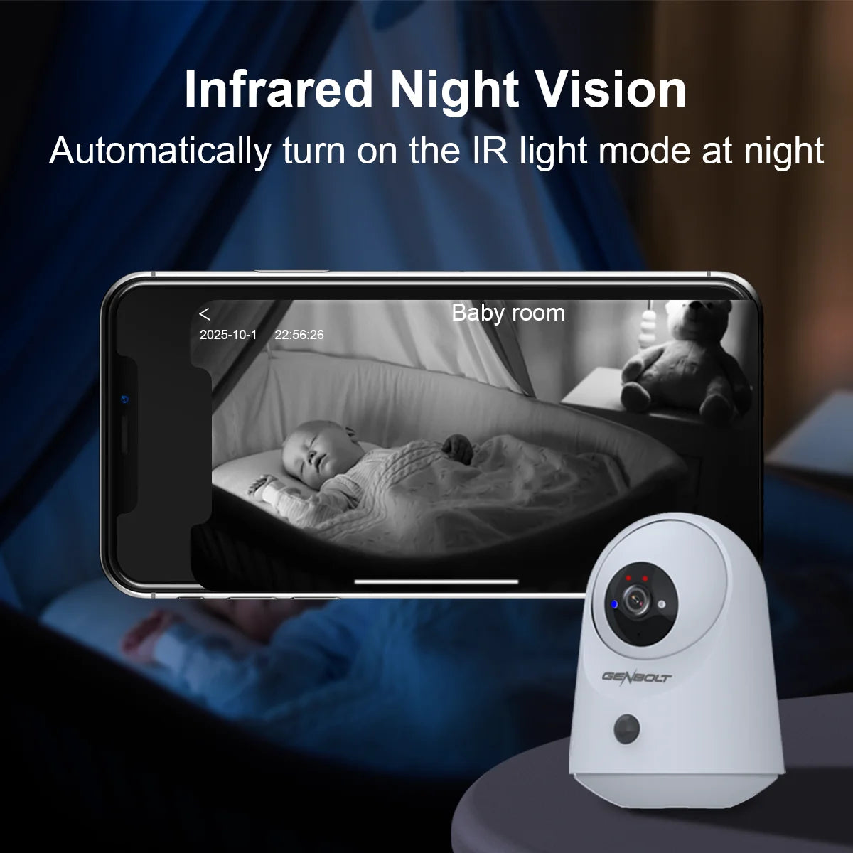 GENBOLT 2K WiFi Indoor Pan Tilt Security Camera,