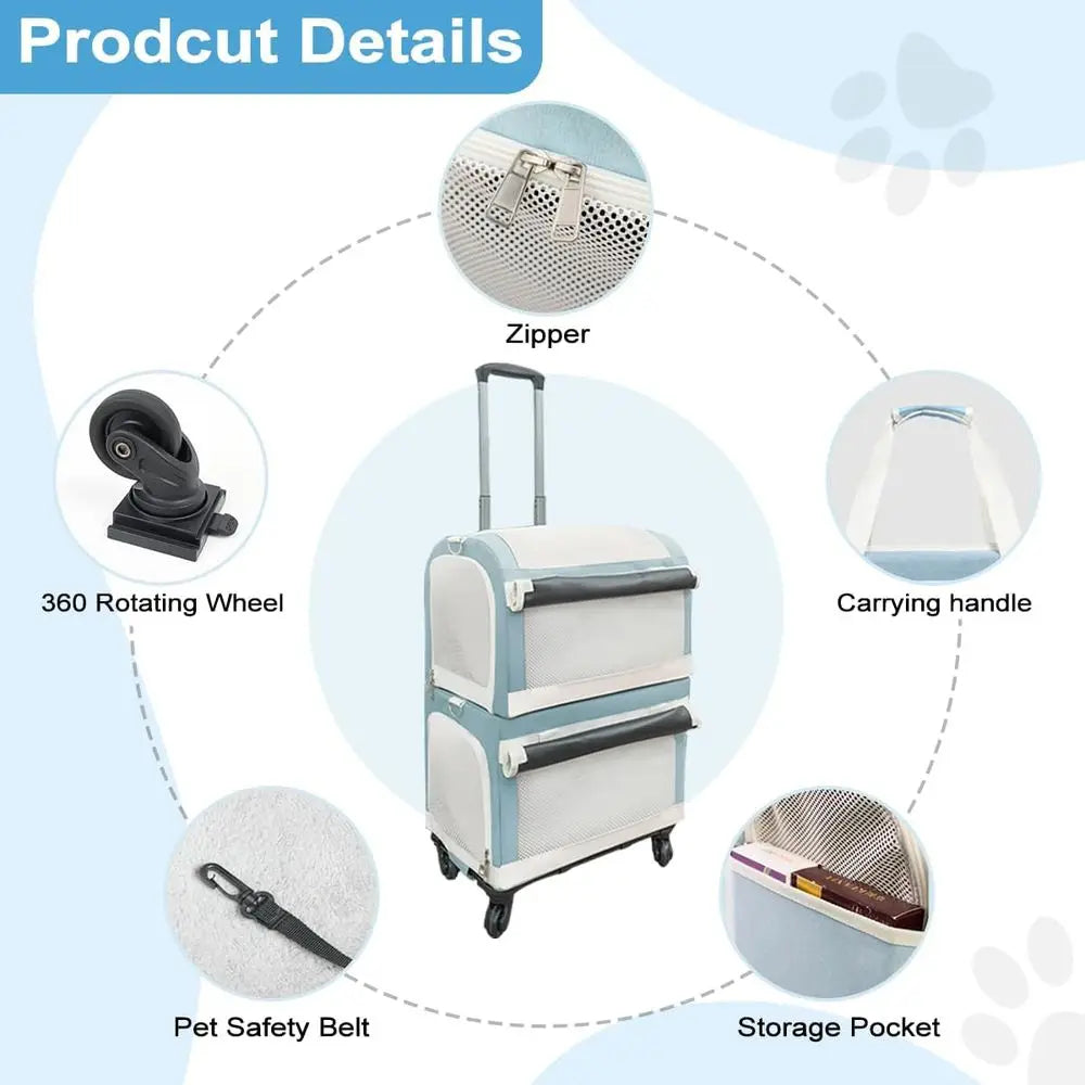 Wheeled Double Cat Carrier & Pet Stroller,