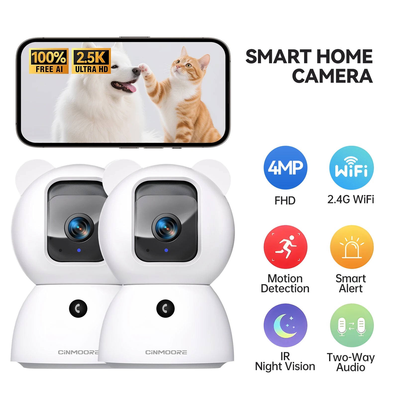 CINMOORE  WiFi Indoor Home Security Camera Pet Camera