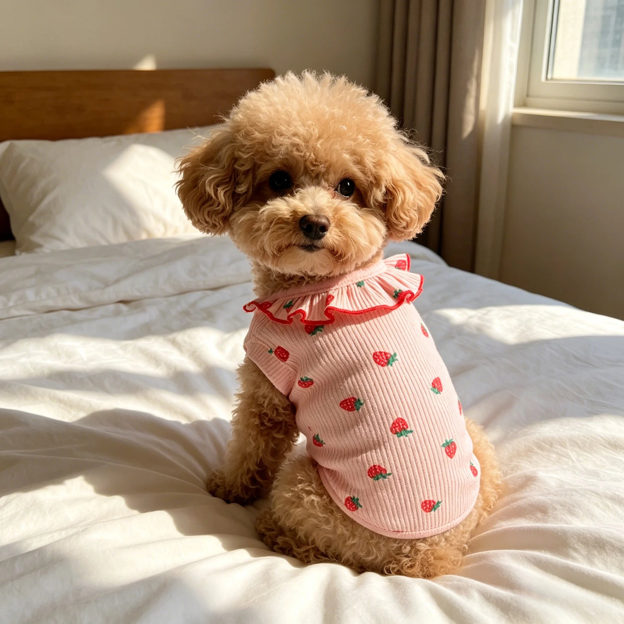 1pc Strawberry Small Dog Ruffled Collar Summer Shirt