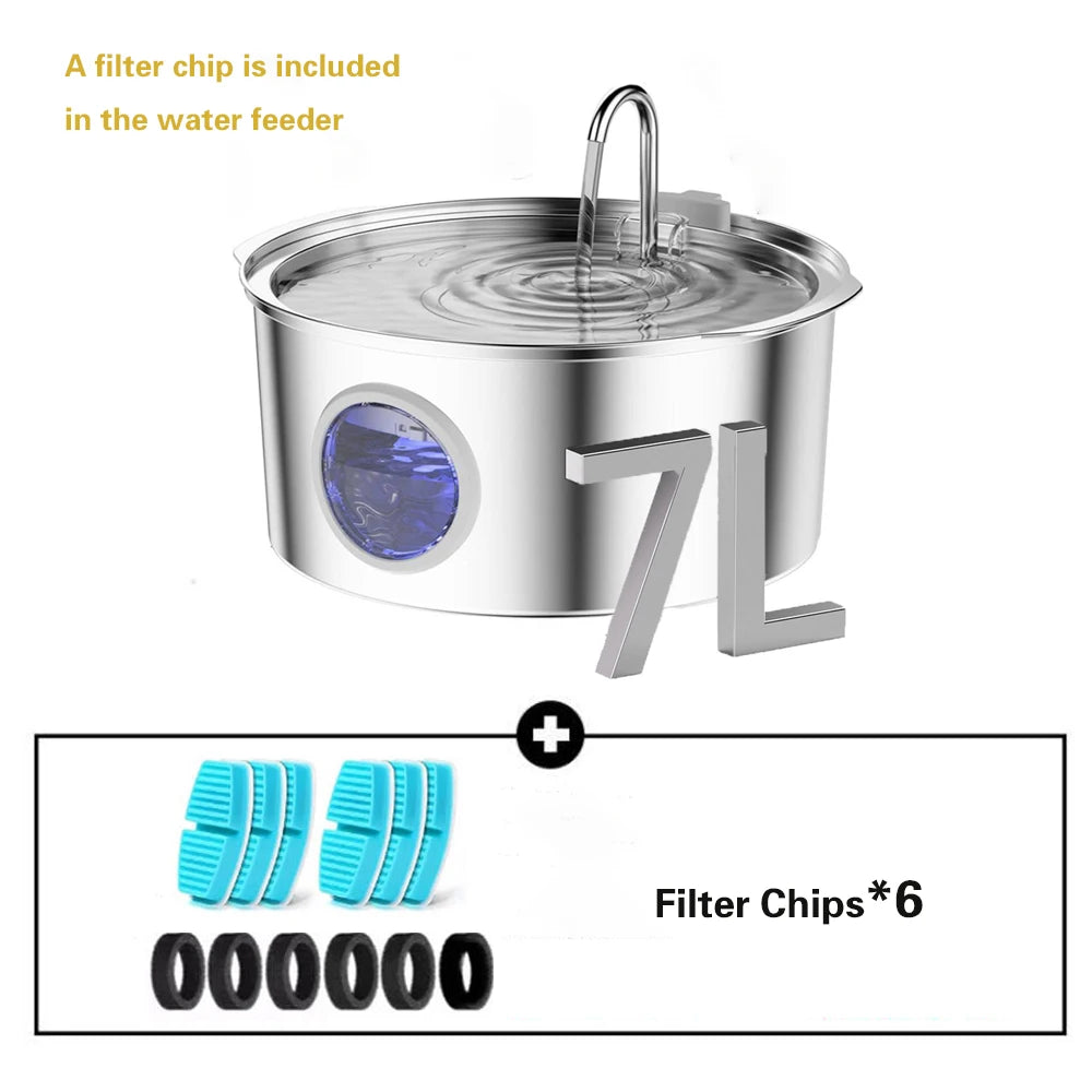7L/236oz Large Capacity Pet Water Fountain 304 Stainless Steel
