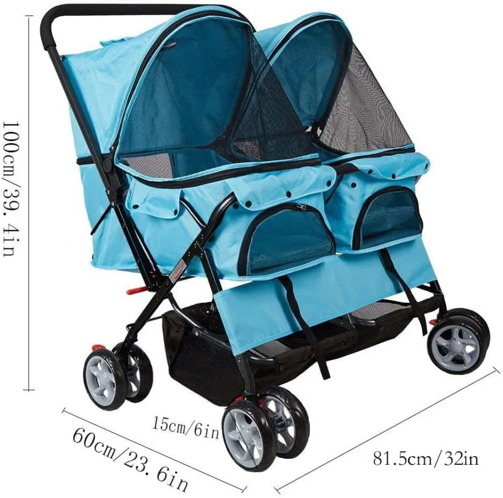 Folding Twin Pet Stroller
