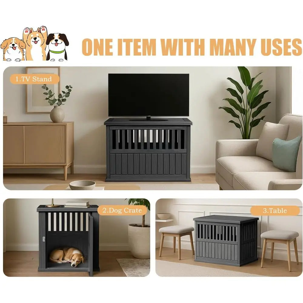 Stylish Resin Dog Crate with  Multifunctional End Table