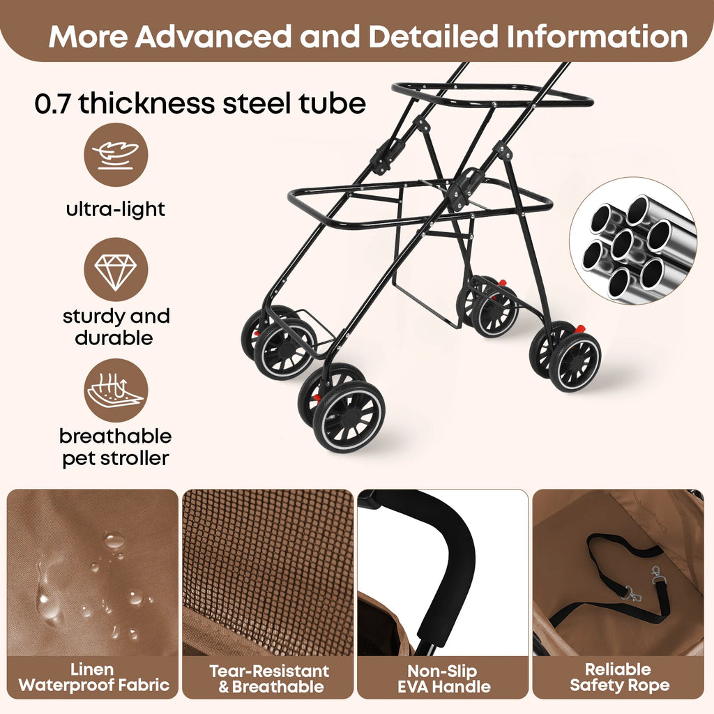 Double Pet Stroller with Detachable Carriers