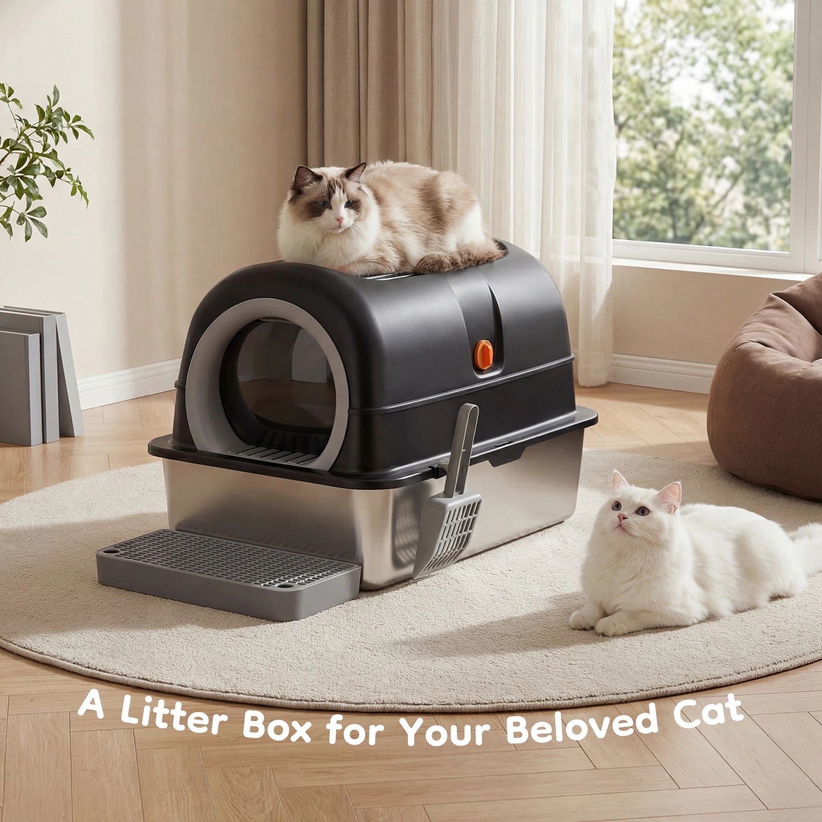 Fully Enclosed JHK 24IN Stainless Steel Cat Litter Box d