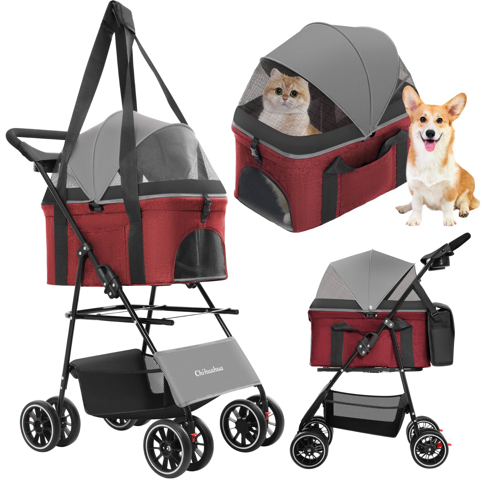2-in-1 Foldable 4-Wheel Pet Stroller