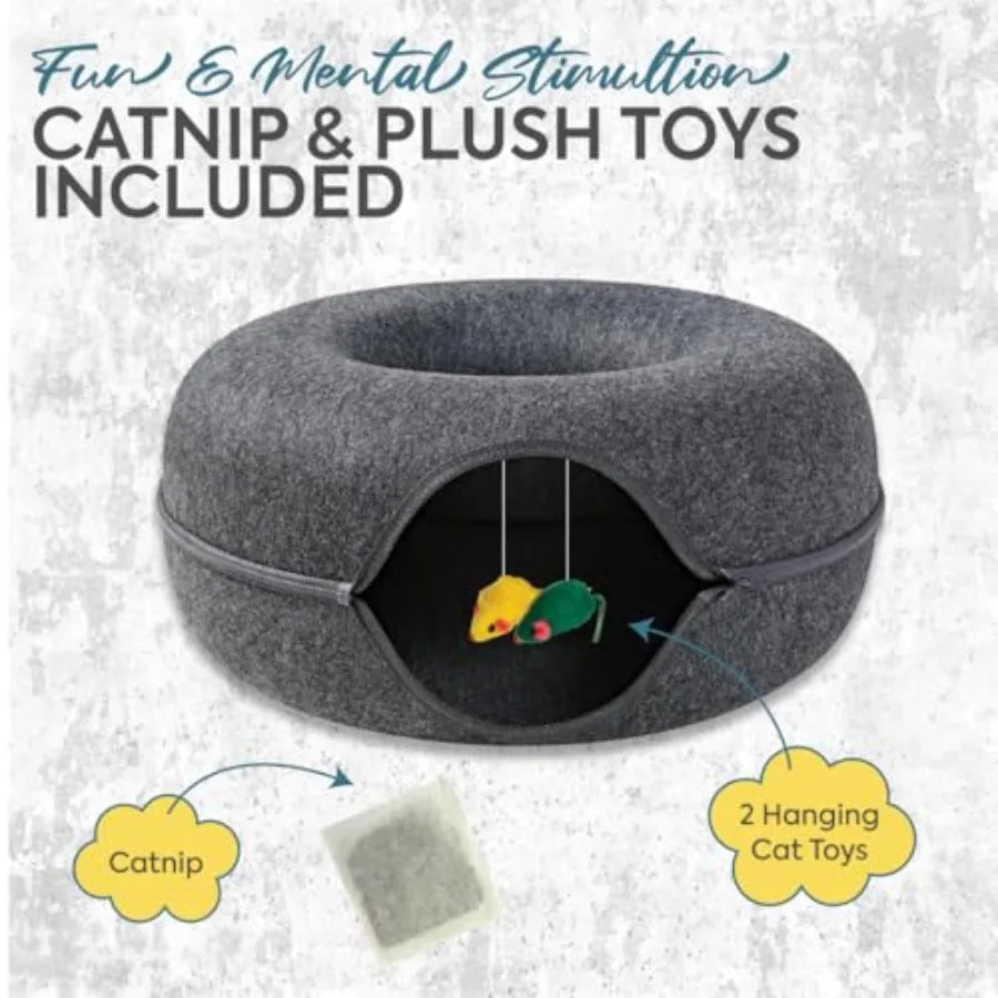 Large Cat Tunnel Bed for Indoor Cats Up to 30 Lbs