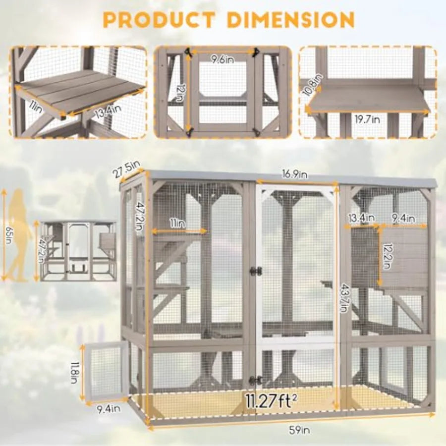 Outdoor Cat Enclosure, Wooden Cat Catio