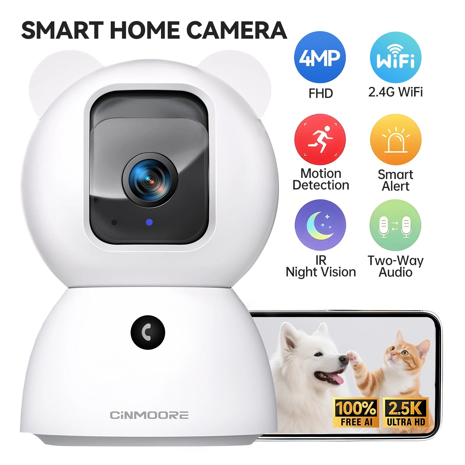 CINMOORE  WiFi Indoor Home Security Camera Pet Camera