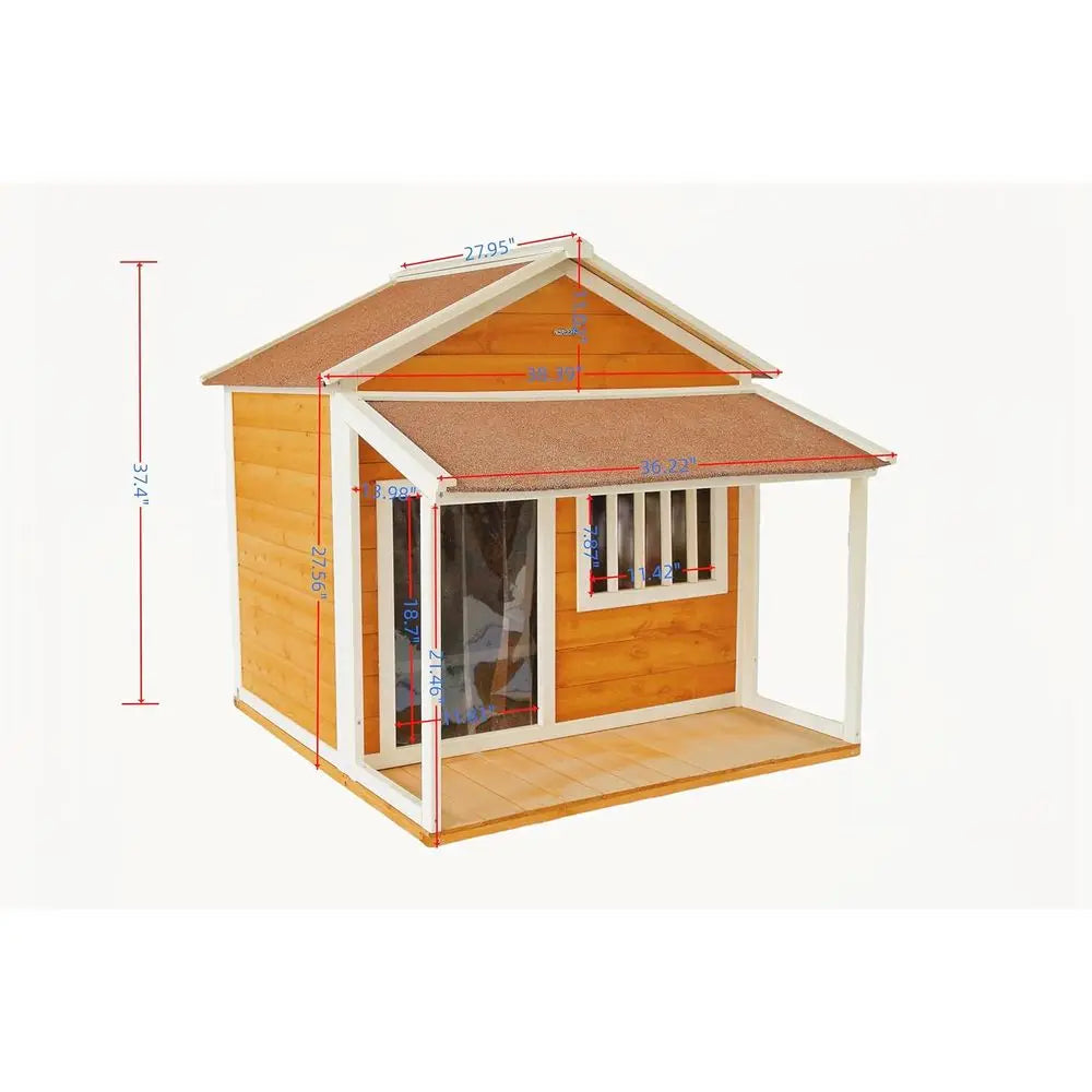 Durable Wooden Dog House with Porch,