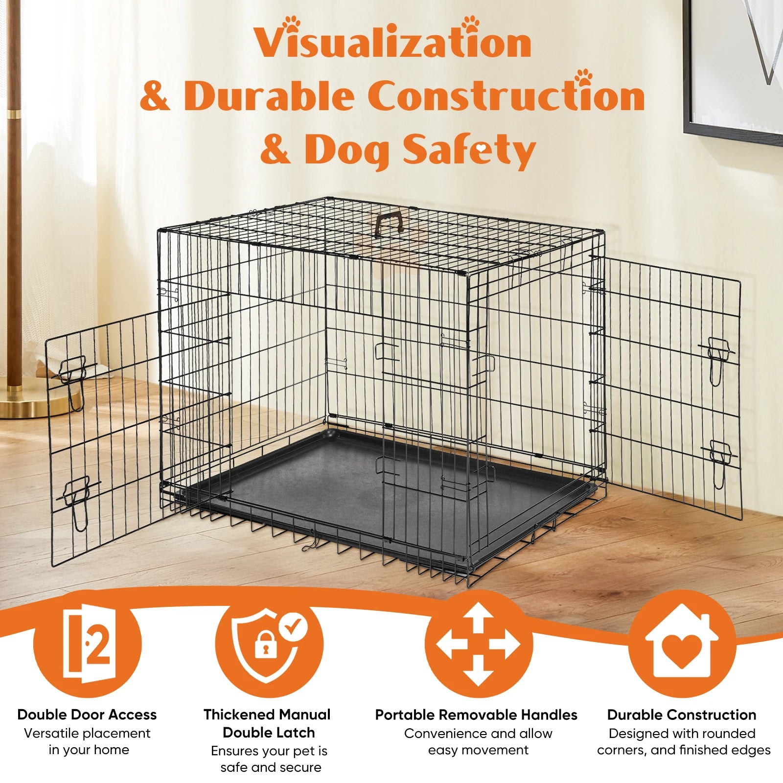 JHK 48 Inch Double Door Folding Metal Wire Dog Cage