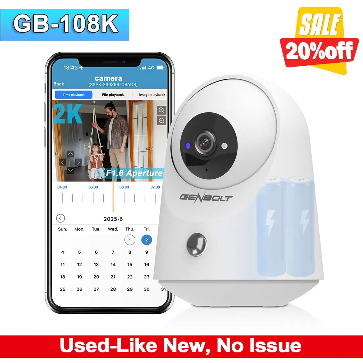 GENBOLT 2K WiFi Indoor Pan Tilt Security Camera,