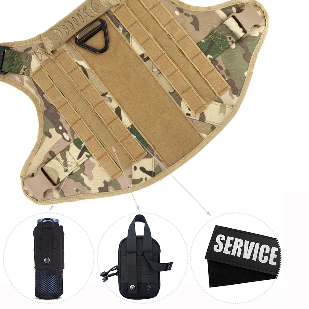 Military Large Dog Harness/Collar with Leash Bags and Training Vest