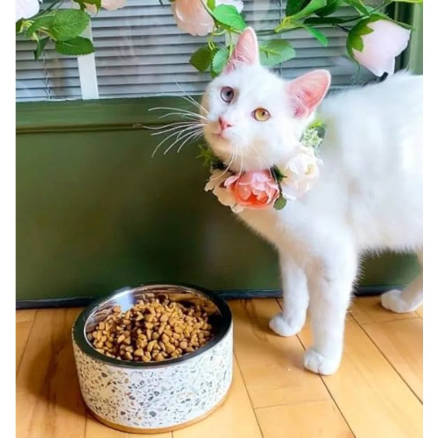 Terrazzo Single Elevated Pet Bowl Stand with removable bowl