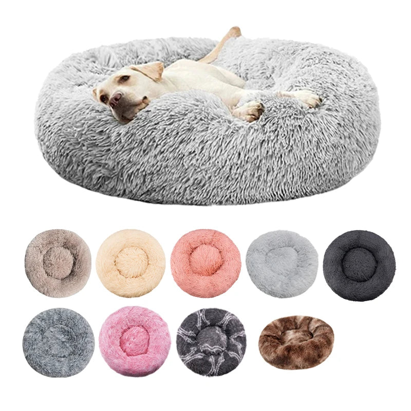 Round Dog Bed with Plush Basket