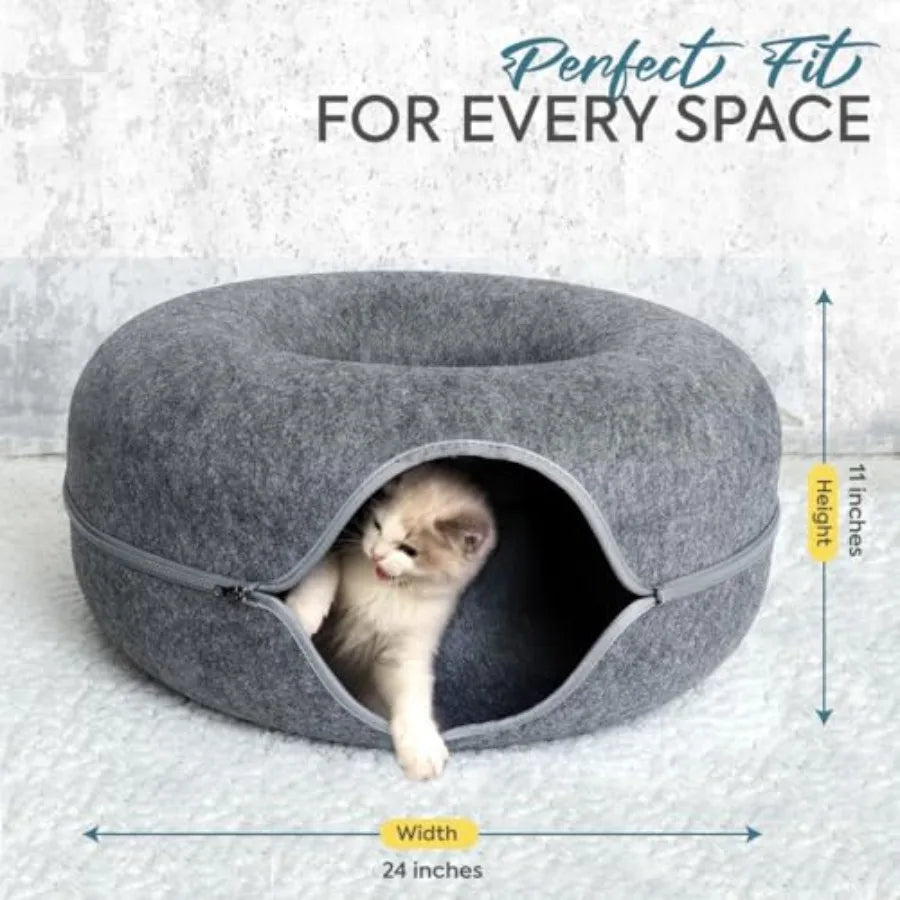 Large Cat Tunnel Bed for Indoor Cats Up to 30 Lbs
