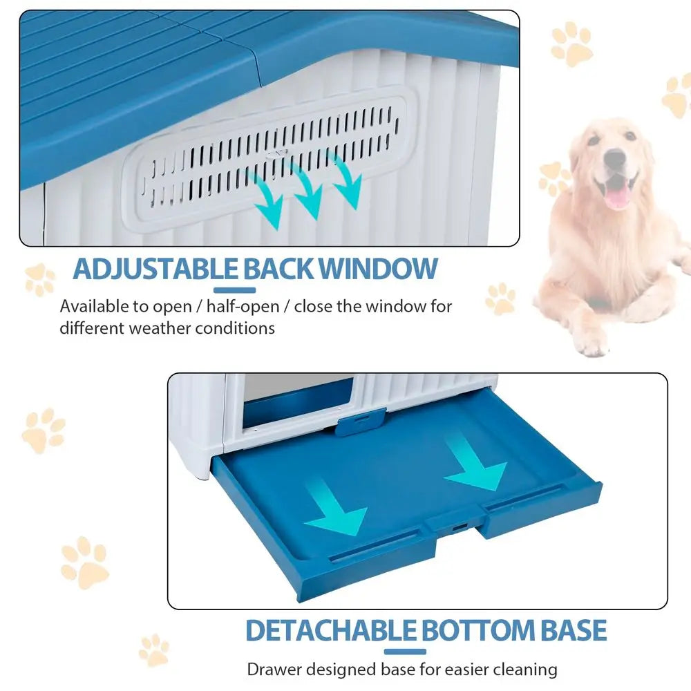 34.6 Inches Sturdy Plastic Dog House with Liftable Roof, I