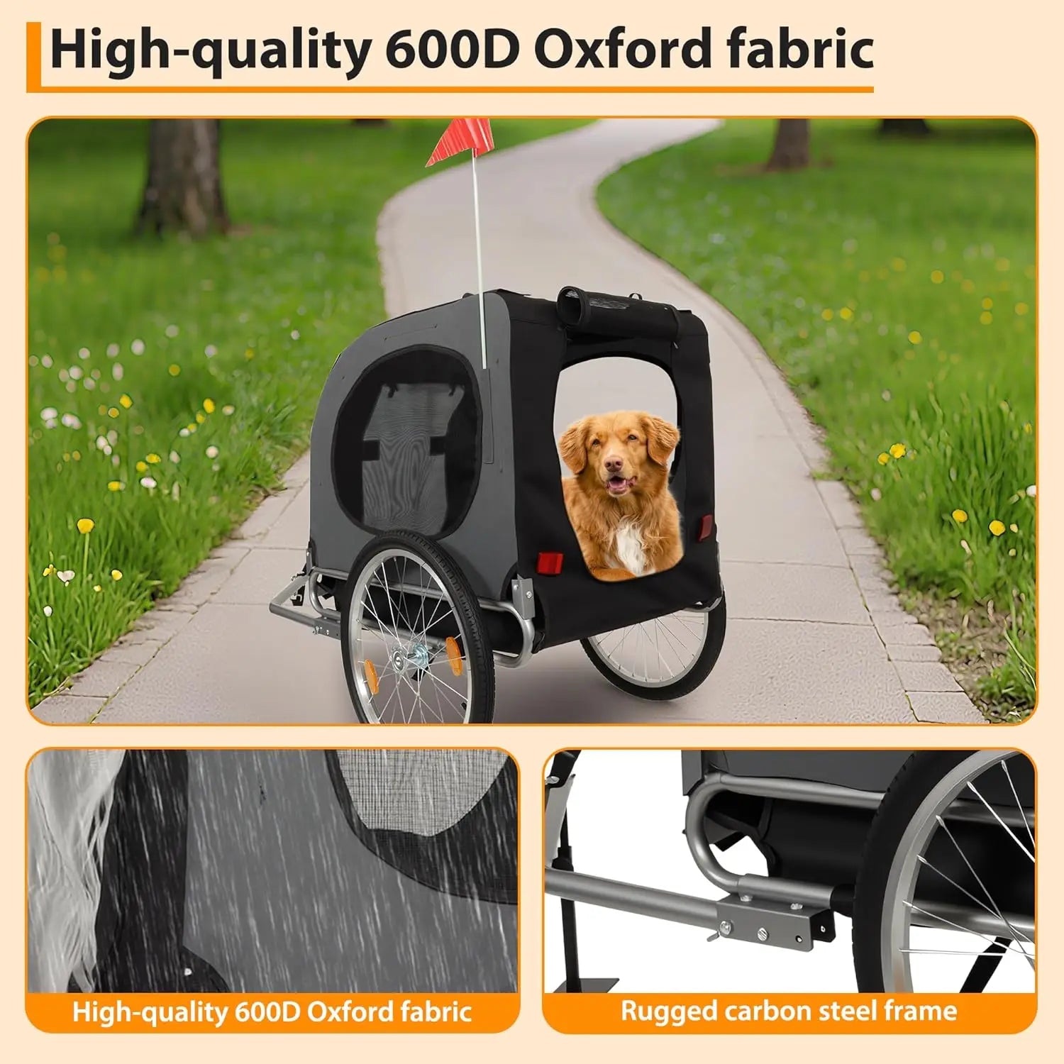 Steel Dog Bike Trailer with Universal Bicycle Coupler